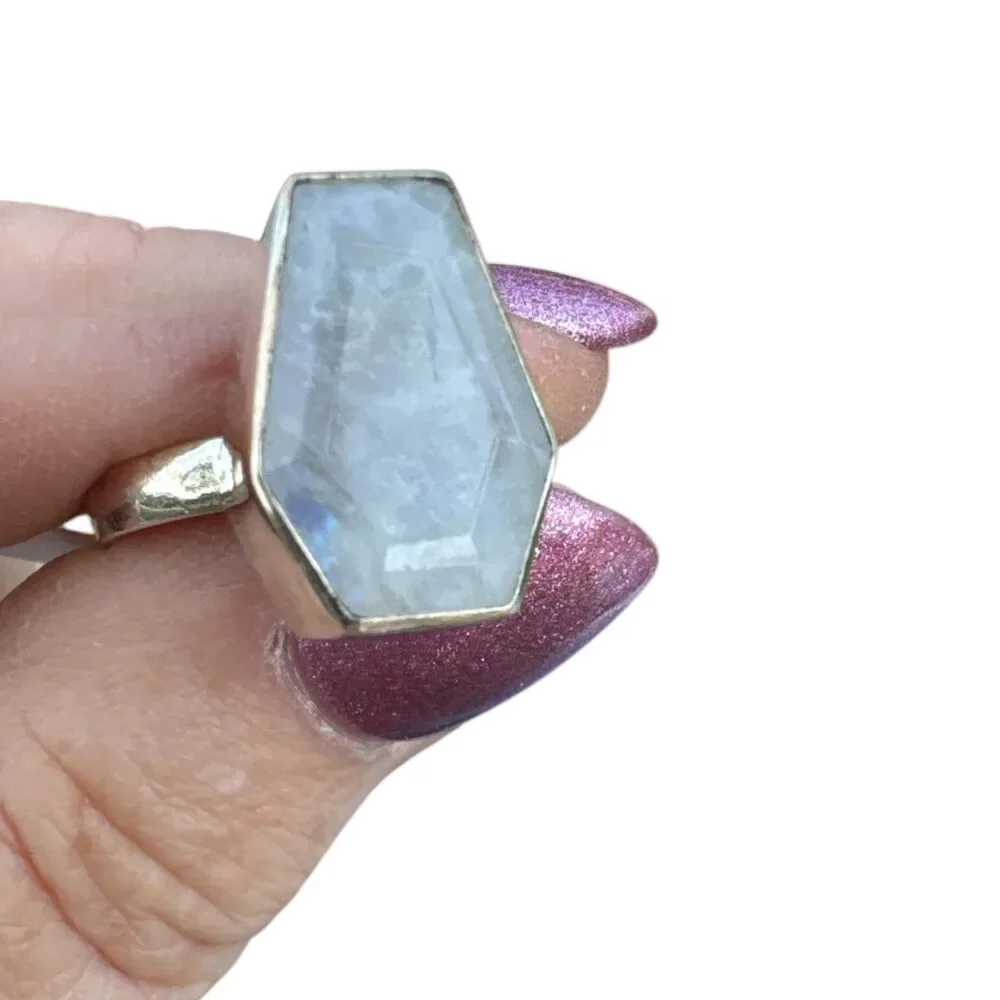 Rainbow Moonstone Solid 925 Sterling Silver Ring 8 - Picture 1 of 3